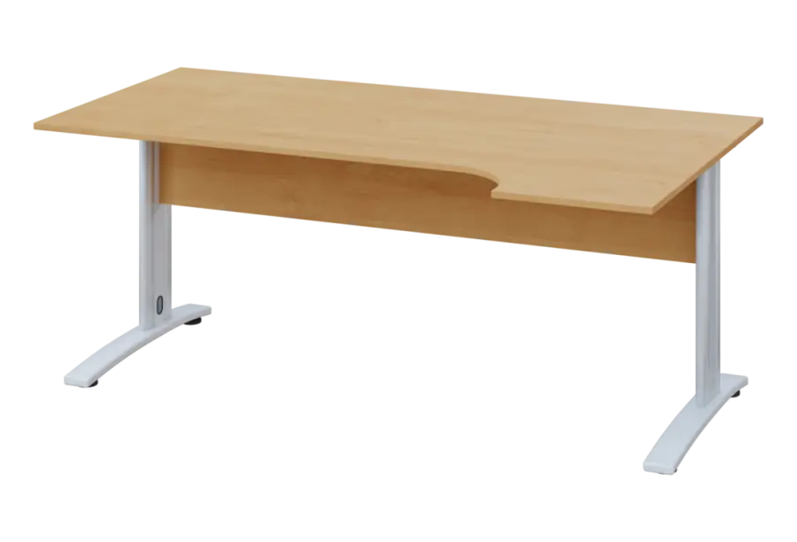 ERK 28 - 184 stůl kancelářský, rohový, pravý, kovová podnož bílá, deska 25 mm, široký 1800 mm, javor horský